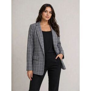 H&M Gray Plaid Blazer Tailored Jacket Classic Check EUR 34 US 2